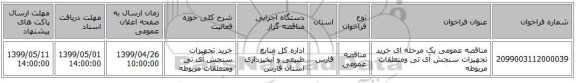 مناقصه عمومی یک مرحله ای خرید تجهیزات سنجش  آی تی ومتعلقات مربوطه