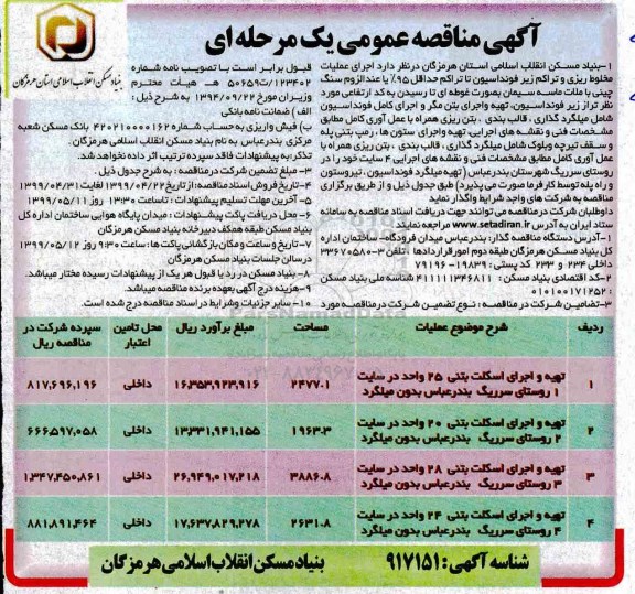 آگهی مناقصه عمومی , مناقصه اجرای عملیات مخلوط ریزی و تراکم زیر فونداسیون