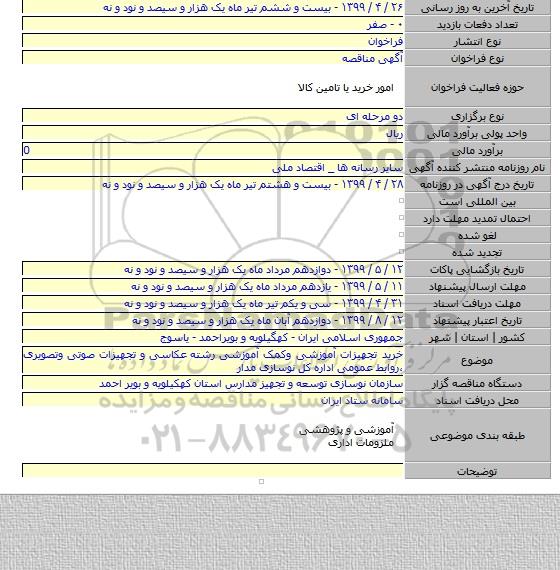خرید تجهیزات آموزشی وکمک آموزشی رشته  عکاسی و تجهیزات صوتی وتصویری ،روابط عمومی اداره کل نوسازی مدار