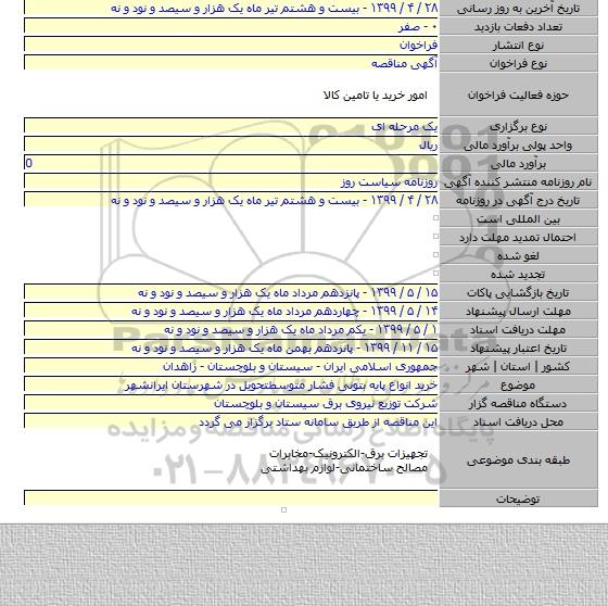 خرید انواع پایه بتونی فشار متوسطتحویل در شهرستان ایرانشهر