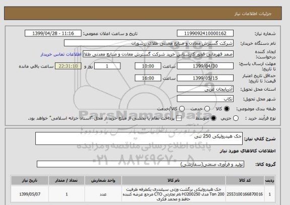 استعلام جک هیدرولیکی 250 تنی 