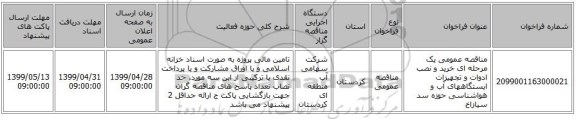 مناقصه عمومی یک مرحله ای خرید و نصب ادوات و تجهیزات ایستگاههای آب و هواشناسی حوزه سد سیازاخ