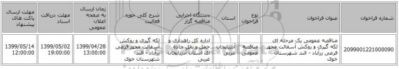 مناقصه عمومی یک مرحله ای لکه گیری و روکش آسفالت محور فرعی زرآباد - الند شهرستان خوی