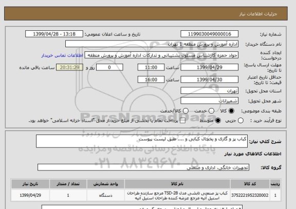استعلام کباب پز و گاری و یخچال کبابی و .... طبق لیست پیوست