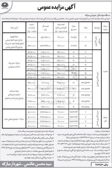 آگهی مزایده مزایده فروش املاک کاربری تجاری و مسکونی خدماتی
