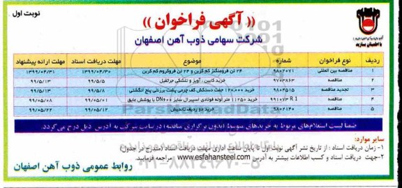 مناقصه ، مناقصه  24 تن فرومنگنز کم کربن و 24 تن فروکروم کم کربن و...