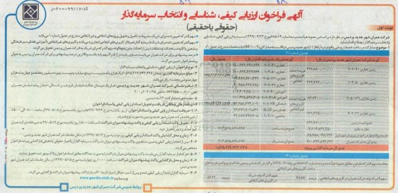 آگهی فراخوان ارزیابی ،فراخوان ارزیابی کیفی و شناسایی و انتخاب سرمایه گذار 