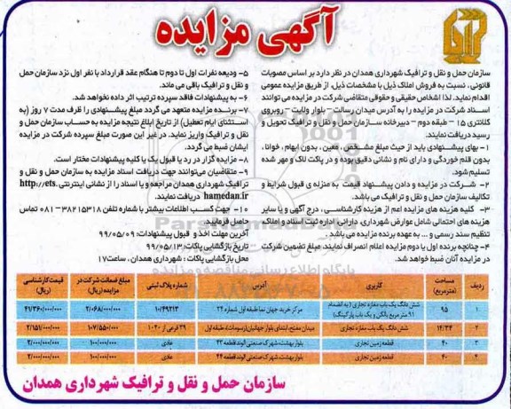 آگهی مزایده ،مزایده فروش املاک یکباب مغازه و زمین تجاری 