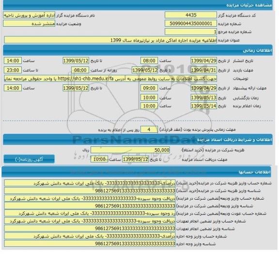 اطلاعیه مزایده اجاره اماکن مازاد