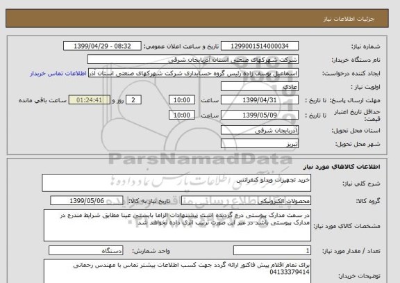 استعلام خرید تجهیزات ویدئو کنفرانس