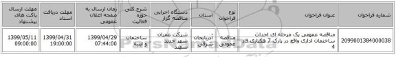 مناقصه عمومی یک مرحله ای  احداث ساختمان اداری واقع در پارک 7 هکتاری فاز 4 