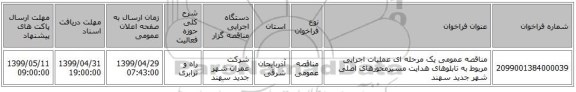 مناقصه عمومی یک مرحله ای عملیات اجرایی مربوط به تابلوهای هدایت مسیرمحورهای اصلی شهر جدید سهند