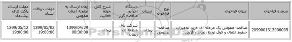 مناقصه عمومی یک مرحله ای خرید  تجهیزات خطوط انتقال و فوق توزیع زنجان و قزوین