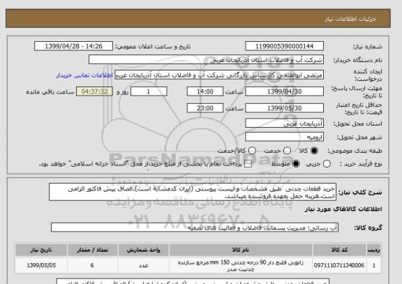 استعلام خرید قطعات چدنی  طبق مشخصات و لیست پیوستی (ایران کدمشابه است).الصاق پیش فاکتور الزامی است.هزینه حمل بعهده فروشنده میباشد.