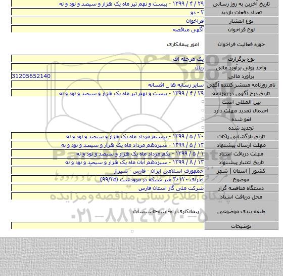 اجرای ۳۶۱۲۰ متر شبکه در  مرودشت (۹۹/۳۵)