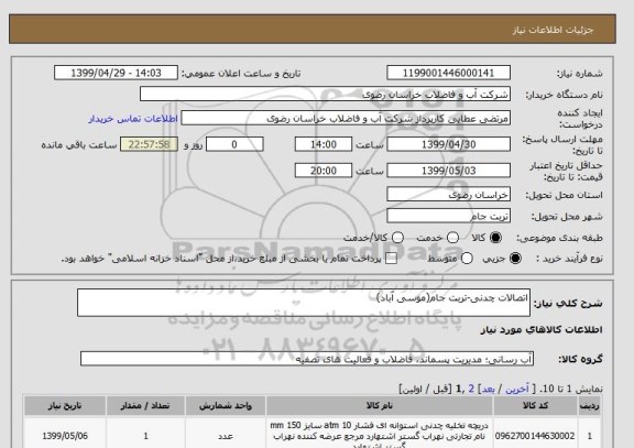 استعلام اتصالات چدنی-تربت جام(موسی آباد)