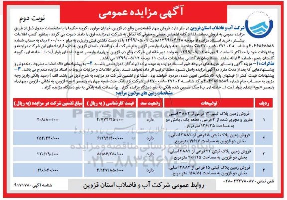 آگهی مزایده مزایده فروش چهار قطعه زمین نوبت دوم