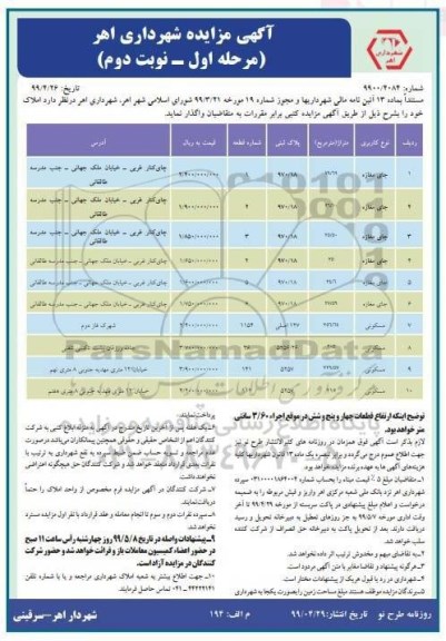 آگهی مزایده عمومی ،مزایده واگذاری املاک نوبت دوم