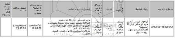 فراخوان ارزیابی کیفی خرید لوله پلی اتیلن10 اتمسفربه قطر200میلیمتر جهت پروژه  سبزوار