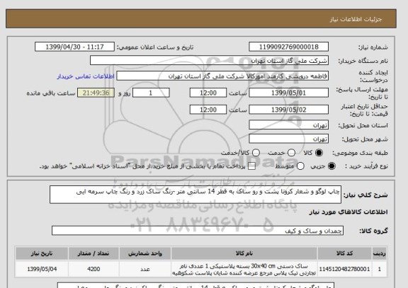 استعلام چاپ لوگو و شعار کرونا پشت و رو ساک به قطر 14 سانتی متر -رنگ ساک زرد و رنگ چاپ سرمه ایی