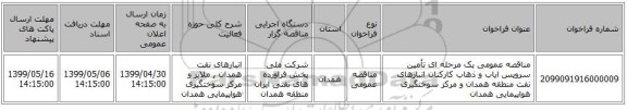 مناقصه عمومی یک مرحله ای تأمین سرویس ایاب و ذهاب کارکنان انبارهای نفت منطقه همدان و مرکز سوختگیری هواپیمایی همدان