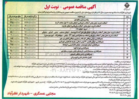 مناقصه عمومی ,مناقصه پیاده روسازی سطح شهر و ...