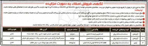 آگهی مزایده مزایده فروش املاک کاربری آپارتمان و زمین
