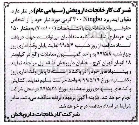 مناقصه مقوای ایندربرد 300NINGBO گرمی 