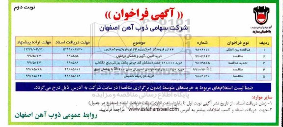 مناقصه ، مناقصه  24 تن فرومنگنز کم کربن و 24 تن فروکروم کم کربن و... نوبت دوم 