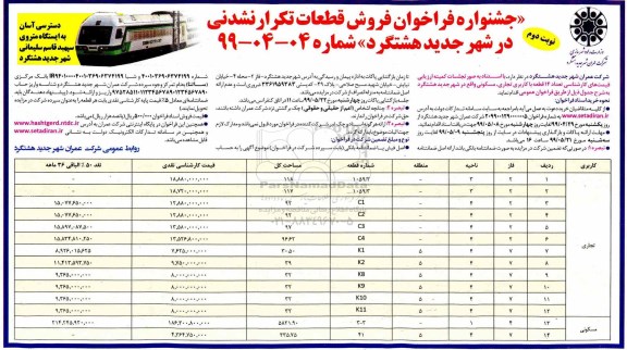 آگهی مزایده ،مزایده فروش 14 قطعه با کاربری تجاری و مسکونی نوبت دوم