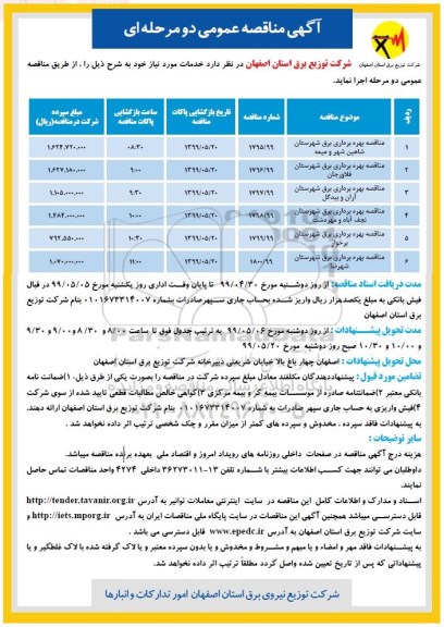 اگهی مناقصه عمومی , مناقصه بهره برداری برق ...