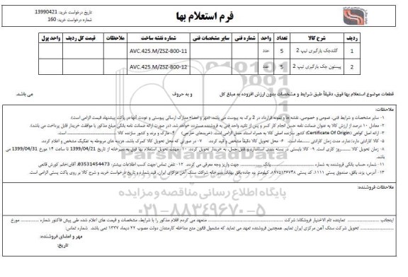 استعلام گلندجک بارگیری تیپ 2...
