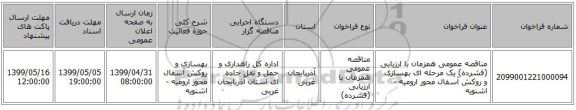 مناقصه عمومی همزمان با ارزیابی (فشرده) یک مرحله ای بهسازی و روکش آسفال محور ارومیه - اشنویه