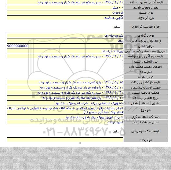 انجام عملیات رفع حریم و اصلاحی شبکه های فشارمتوسط هوایی با توانایی اجرای فعالیتهای خط گرم سطح (۱)
