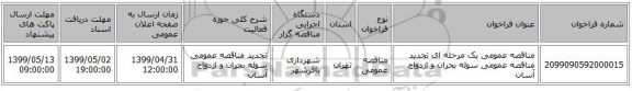 مناقصه عمومی یک مرحله ای تجدید مناقصه عمومی سوله بحران و ازدواج آسان 