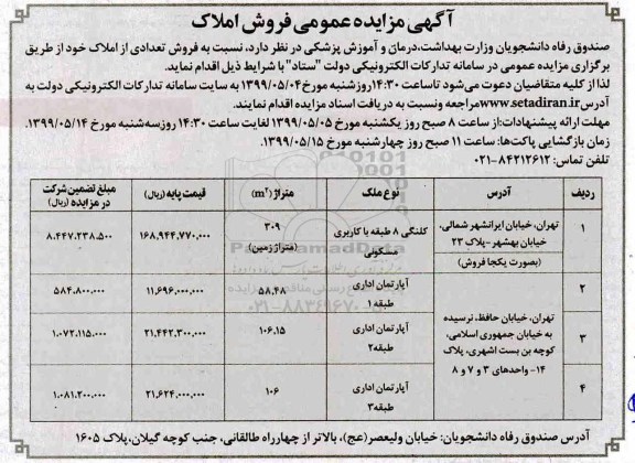 آگهی مزایده ،مزایده فروش تعدادی از املاک آپارتمان اداری 