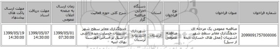 مناقصه عمومی یک مرحله ای جدولگذاری معابر سطح شهر اشترینان (محل های خسارت دیده از سیل)