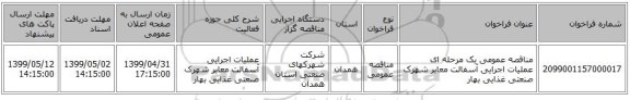 مناقصه عمومی یک مرحله ای عملیات اجرایی آسفالت معابر شهرک صنعتی غذایی بهار