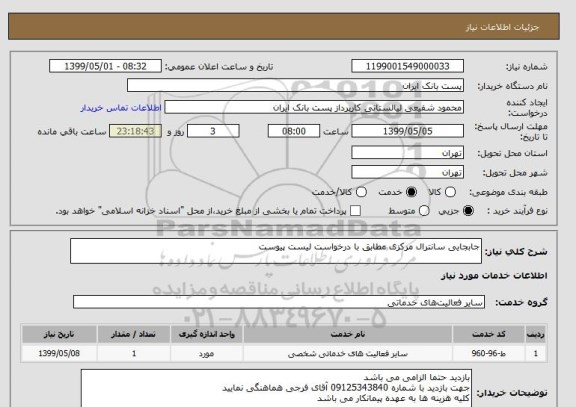 استعلام جابجایی سانترال مرکزی مطابق با درخواست لیست پیوست