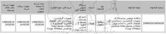 مناقصه عمومی دو مرحله ای تجهیزات گرمایشی- سرمایشی (فن کوئلهای کانالی با کندانسور و متعلقات مجتمع علامه طباطبایی منطقه10 تهران)