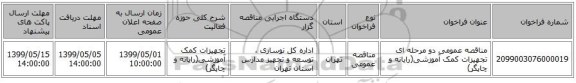 مناقصه عمومی دو مرحله ای تجهیزات کمک آموزشی(رایانه و چاپگر)
