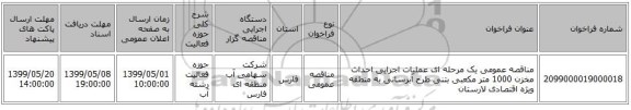 مناقصه عمومی یک مرحله ای عملیات اجرایی احداث مخزن 1000 متر مکعبی بتنی طرح آبرسانی به منطقه ویژه اقتصادی لارستان