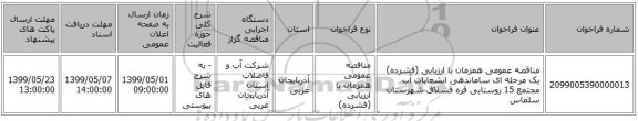 مناقصه عمومی همزمان با ارزیابی (فشرده) یک مرحله ای ساماندهی انشعابات آب مجتمع 15 روستایی قره قشلاق شهرستان سلماس