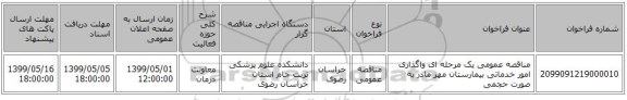 مناقصه عمومی یک مرحله ای واگذاری امور خدماتی بیمارستان مهر مادر به صورت حجمی 