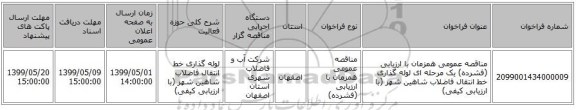 مناقصه عمومی همزمان با ارزیابی (فشرده) یک مرحله ای لوله گذاری خط انتقال فاضلاب شاهین شهر (با ارزیابی کیفی)