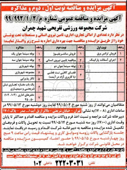 مزایده ، مزایده واگذاری تعدادی اماکن تجاری، اداری... 