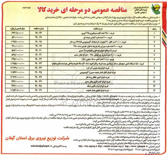 مناقصه عمومی , مناقصه خرید 35000 عدد کلید مینیاتوری 25 آمپری و...- نوبت دوم 