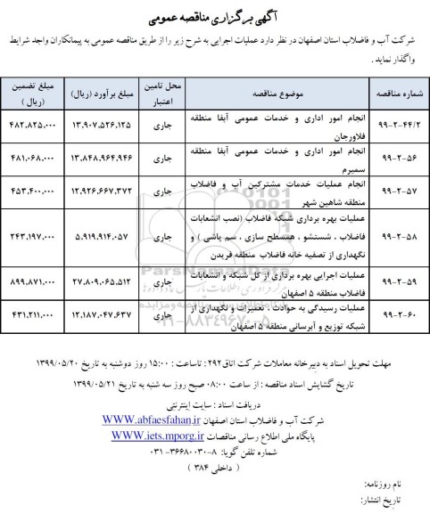 مناقصه ، مناقصه ​انجام امور اداری و خدمات عمومی آبفا  ... 