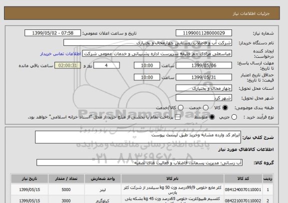 استعلام ایرام کد وارده مشابه وخرید طبق لیست پیوست 