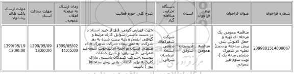 مناقصه عمومی یک مرحله ای تهیه و حمل کفپوش بتنی پیش ساخته پرسی( تخلیه در شهرک صنعتی میانه یک )-نوبت سوم-غیر عمرانی